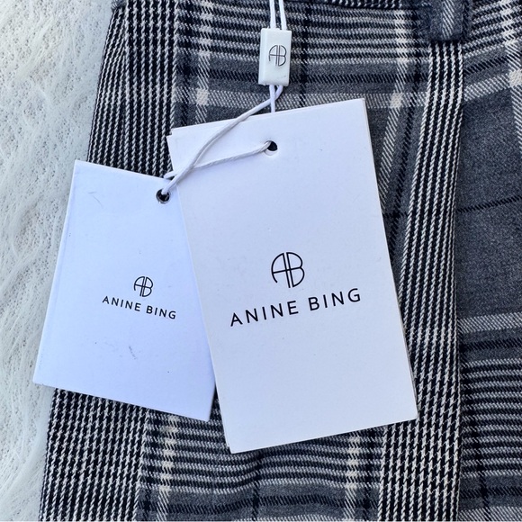 Anine Bing Trouser Pants Size 40 Grey Black Plaid Wool Blend Wide Leg Pleat NWT - Picture 4 of 10